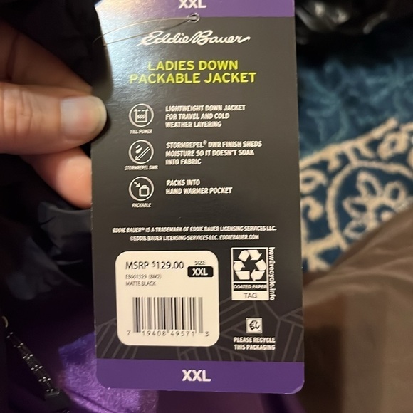 NWT Eddie Bauer Women's Packable Quilted Down Jacket Black XXL - Picture 6 of 7